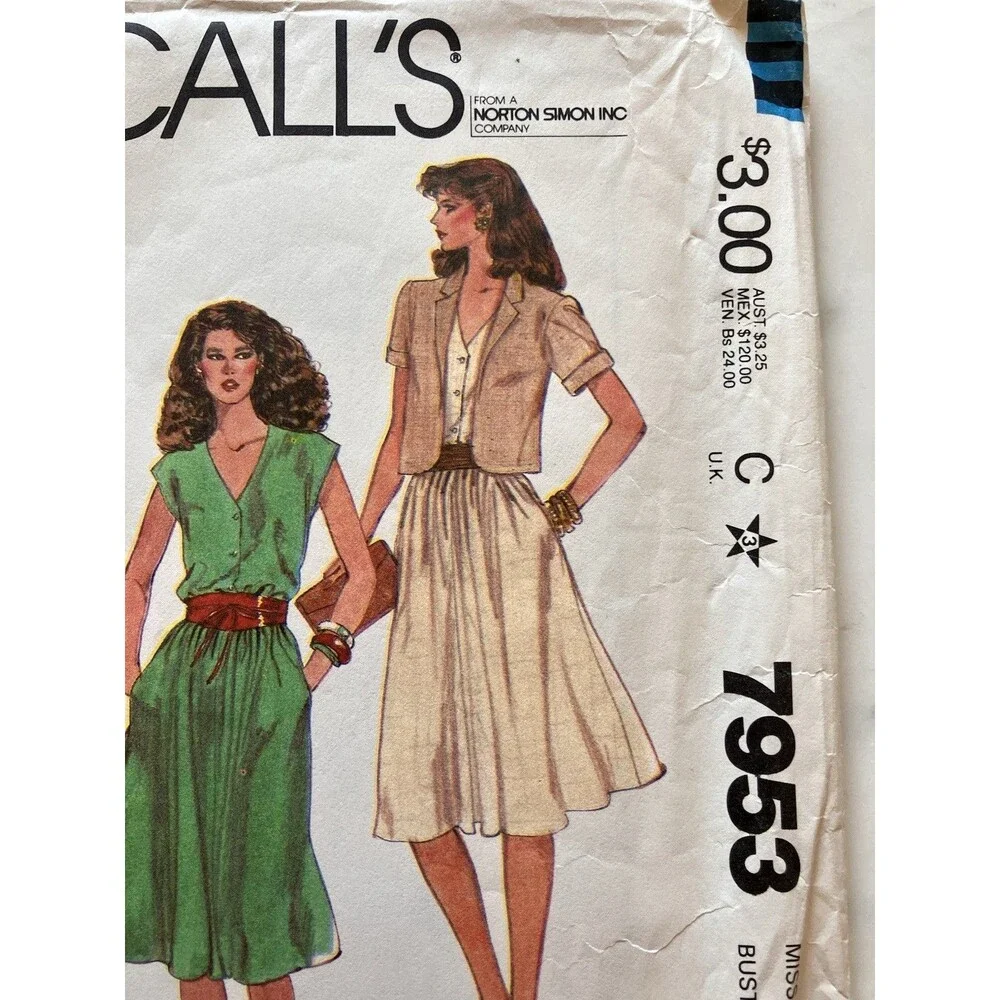 Vintage McCalls‎ Pattern 7953 Unlined Jacket Pullover Dress Made for You Size 16